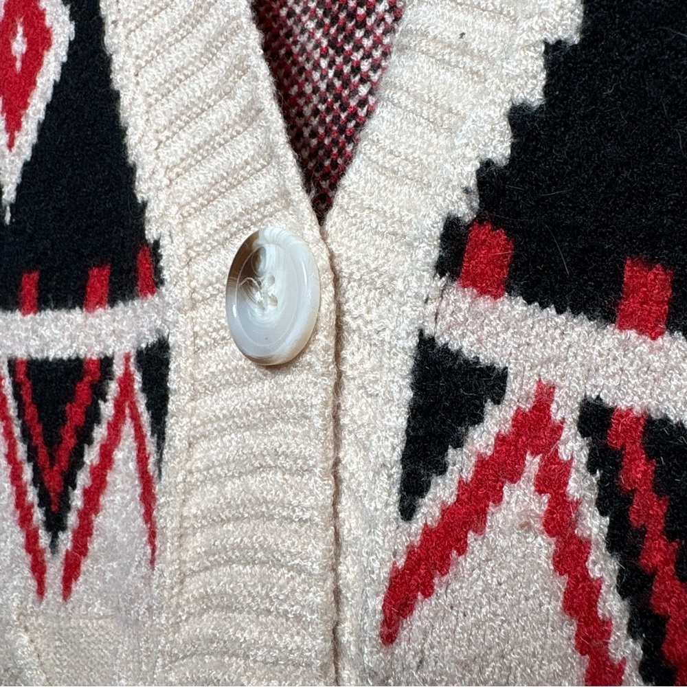 On Blue Fair Isle Cable Knit Geometric Pattern Cardigan Sweater Women’s Small - Picture 3 of 9